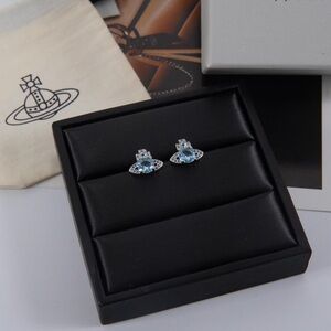 Vivienne Westwood Silver Blue Orb Crystal Stud Earrings